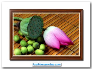 Bức tranh phòng ăn đẹp hình ảnh hoa sen, bát sen và hạt
