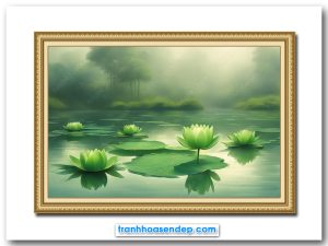 Tranh treo tường phong cảnh đầm hoa sen trắng xanh đẹp