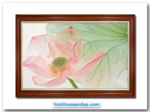 Bức tranh treo tường đẹp hình ảnh lá và hoa sen hồng kiểu trong suốt