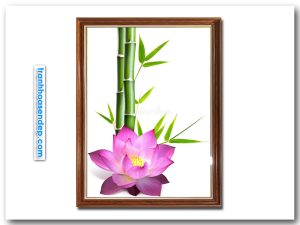 Bức tranh khổ dọc hình ảnh hoa sen hồng và trúc quân tử