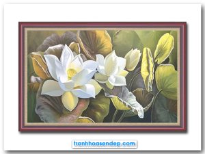 Bức tranh sơn dầu vẽ đầm hoa sen trắng đẹp