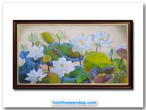 Tranh sơn dầu vẽ phong cảnh đầm hoa sen trắng đẹp