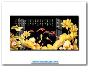 Bức tranh tráng gương cá chép sen vàng đẹp ý nghĩa