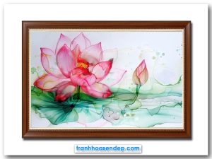 Bức tranh hoa sen hồng vẽ kiểu màu nước đẹp