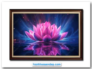 Bức tranh treo tường đẹp hình ảnh bông hoa sen hồng phát sáng