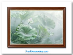 Mẫu tranh phong cảnh đầm sen phủ sương trắng mờ ảo đẹp