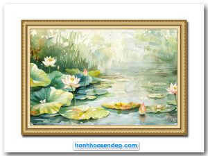 Mẫu tranh treo tường đầm hoa sen mờ sương đẹp