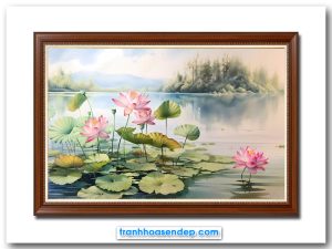 Mẫu tranh treo tường hình ảnh khóm hoa sen trong đầm nước đẹp