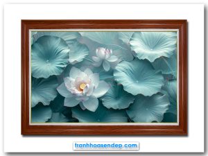 Mẫu tranh đầm hoa sen với gam màu trắng nhạt đẹp