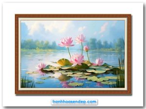 Bức tranh phong cảnh đầm hoa sen thiên nhiên đẹp