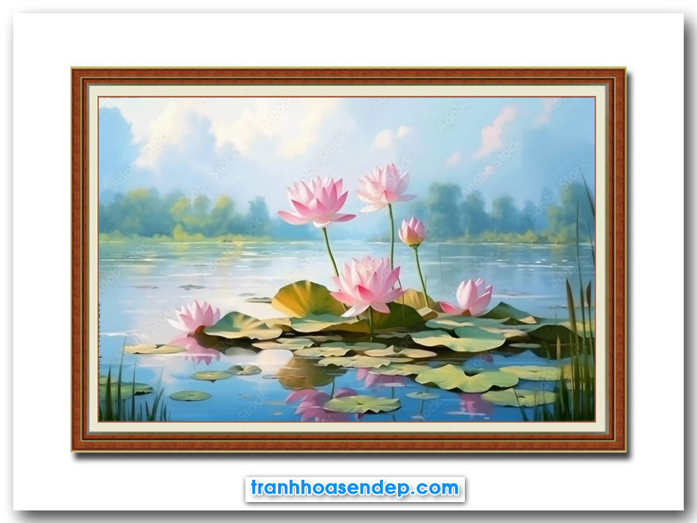 Bức tranh phong cảnh đầm hoa sen thiên nhiên đẹp