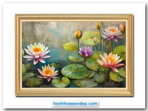 Mẫu tranh giả sơn dầu hình ảnh đầm hoa súng đẹp