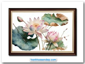 Mẫu tranh đẹp hình ảnh khóm hoa sen hồng nhạt