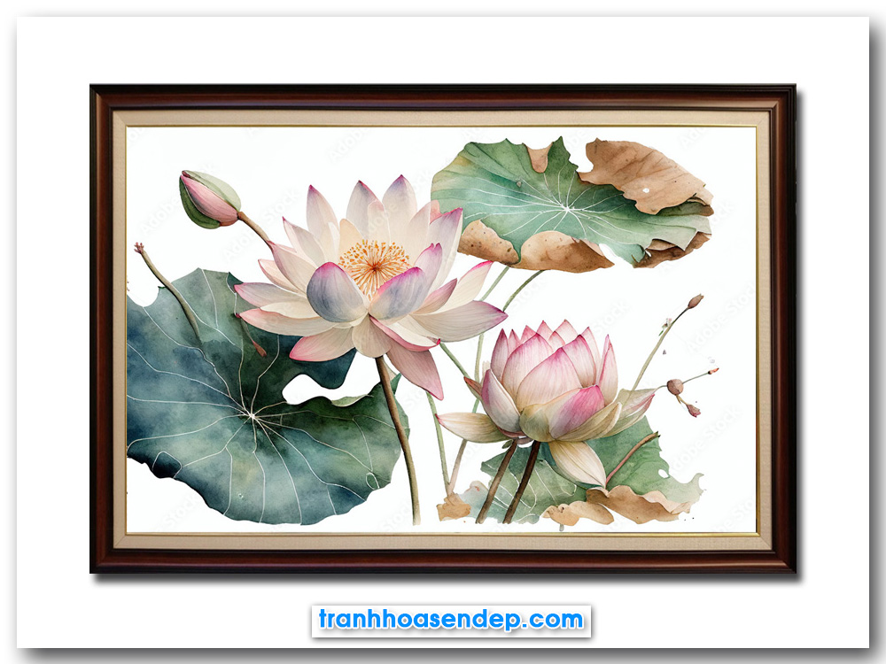 Mẫu tranh đẹp hình ảnh khóm hoa sen hồng nhạt
