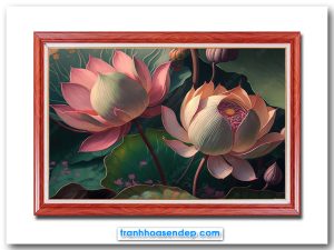 Mẫu tranh hoa sen hồng kiểu 3d nổi đẹp