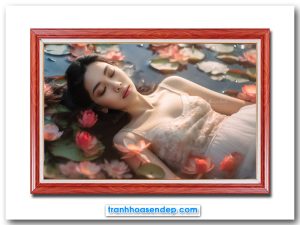Mẫu tranh người đẹp ngủ trên đầm hoa sen hồng