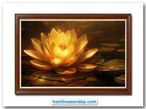 Mẫu tranh đẹp hình ảnh bông hoa sen vàng phát sáng lung linh
