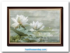 Bức tranh treo tường đẹp hình ảnh đầm hoa sen trắng mờ ảo trong sương