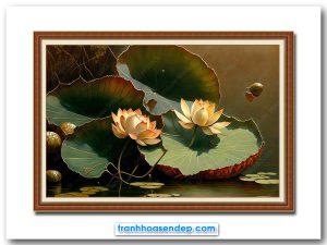 Bức tranh hoa sen đẹp với gam màu trầm ấm áp