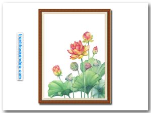 Mẫu tranh hoa sen màu nước đẹp kiểu khổ dọc