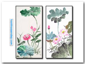 Bộ 2 bức tranh hoa sen đẹp kiểu thủy mặc