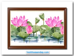 Mẫu tranh treo tường đẹp hình ảnh vẽ phác họa hình ảnh đầm hoa sen hồng