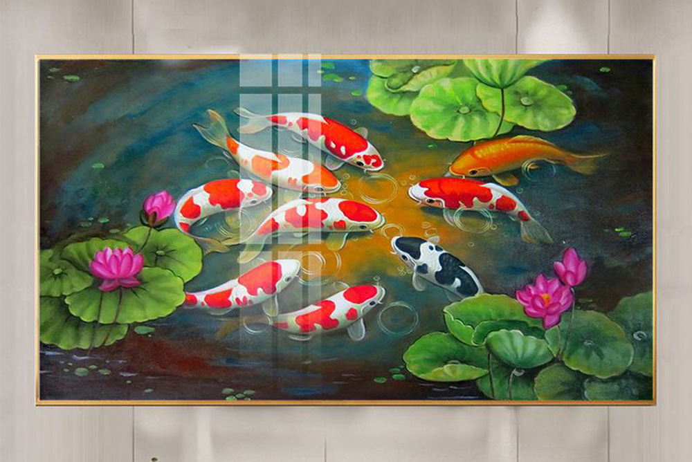 Mẫu tranh cửu ngư quần hội cá chép hoa sen đẹp