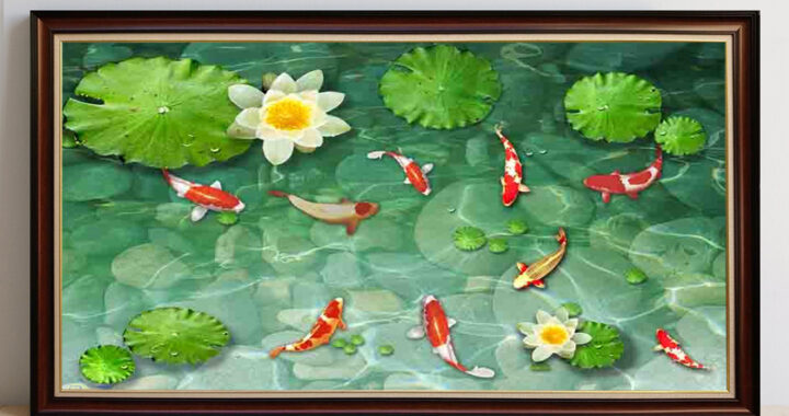 Mẫu tranh cửu ngư quần hội cá chép hoa sen đẹp