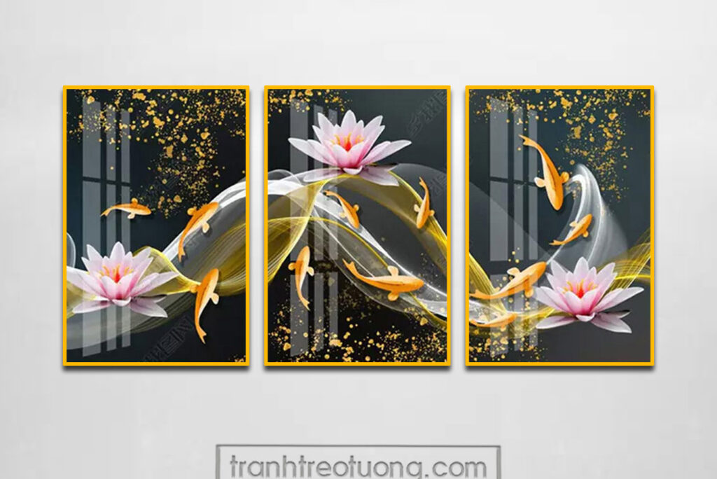 Mẫu tranh cửu ngư quần hội cá chép hoa sen đẹp