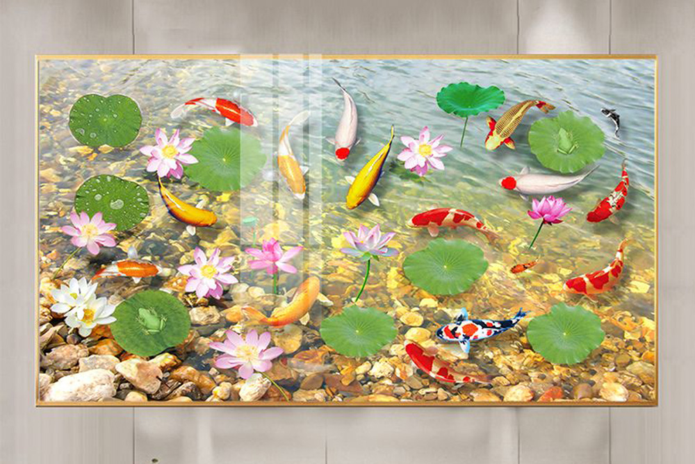 Mẫu tranh cửu ngư quần hội cá chép hoa sen đẹp