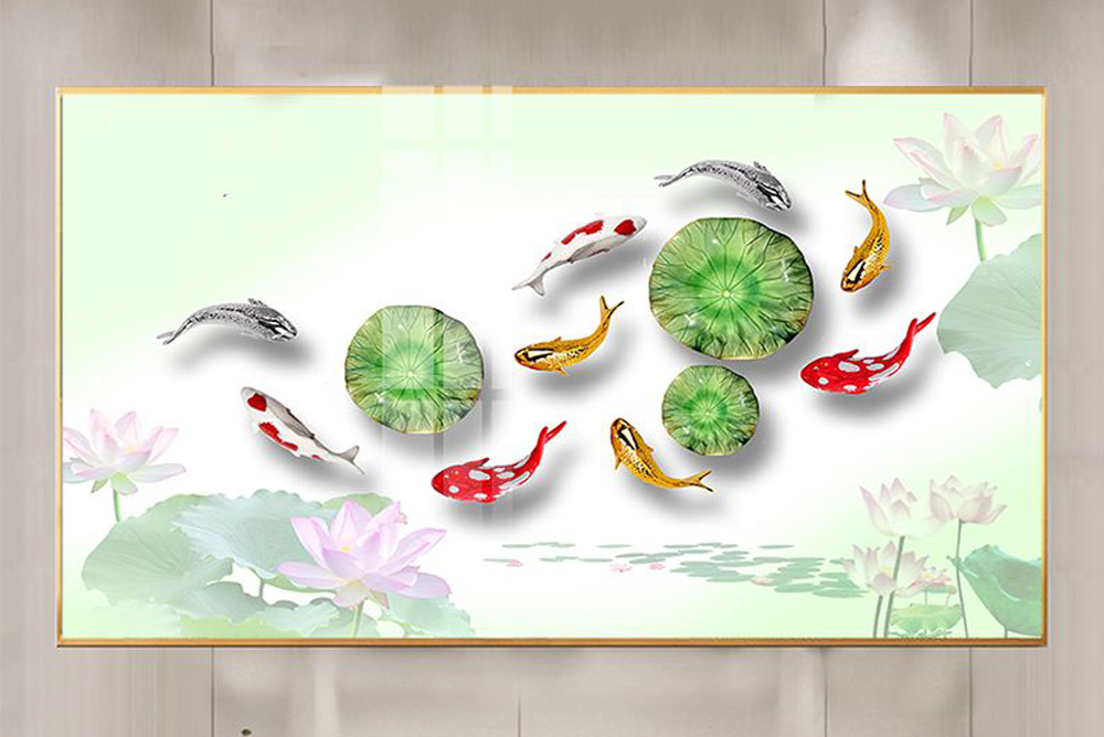 Mẫu tranh cửu ngư quần hội cá chép hoa sen đẹp