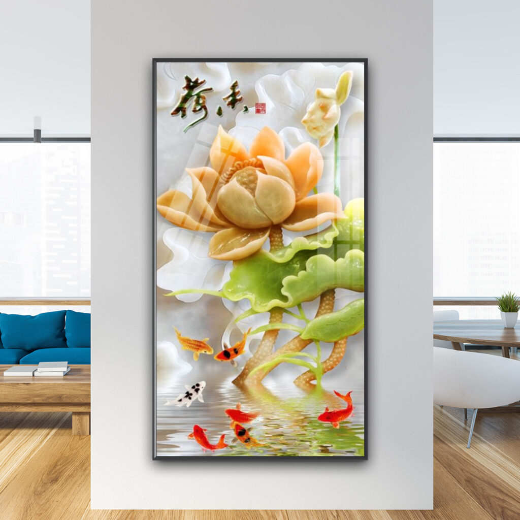 Mẫu tranh cửu ngư quần hội cá chép hoa sen đẹp
